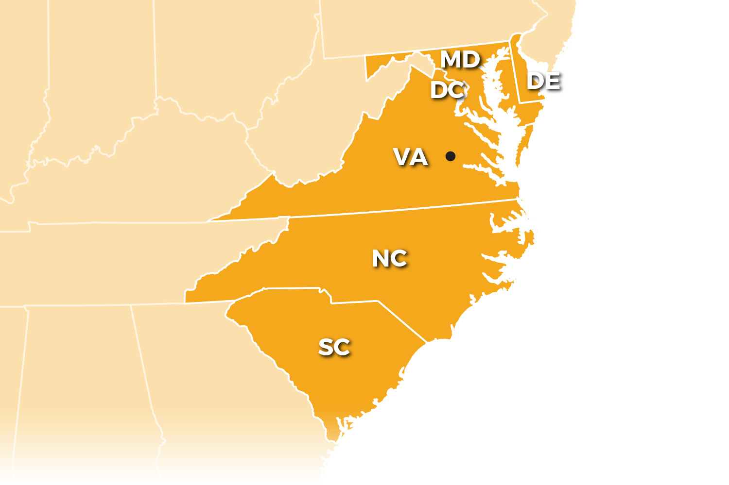 Area of Service (Mid-Atlantic Region) Benchmark is available to provide service to Virginia, D.C., Maryland, North Carolina, South Carolina, and Delaware.